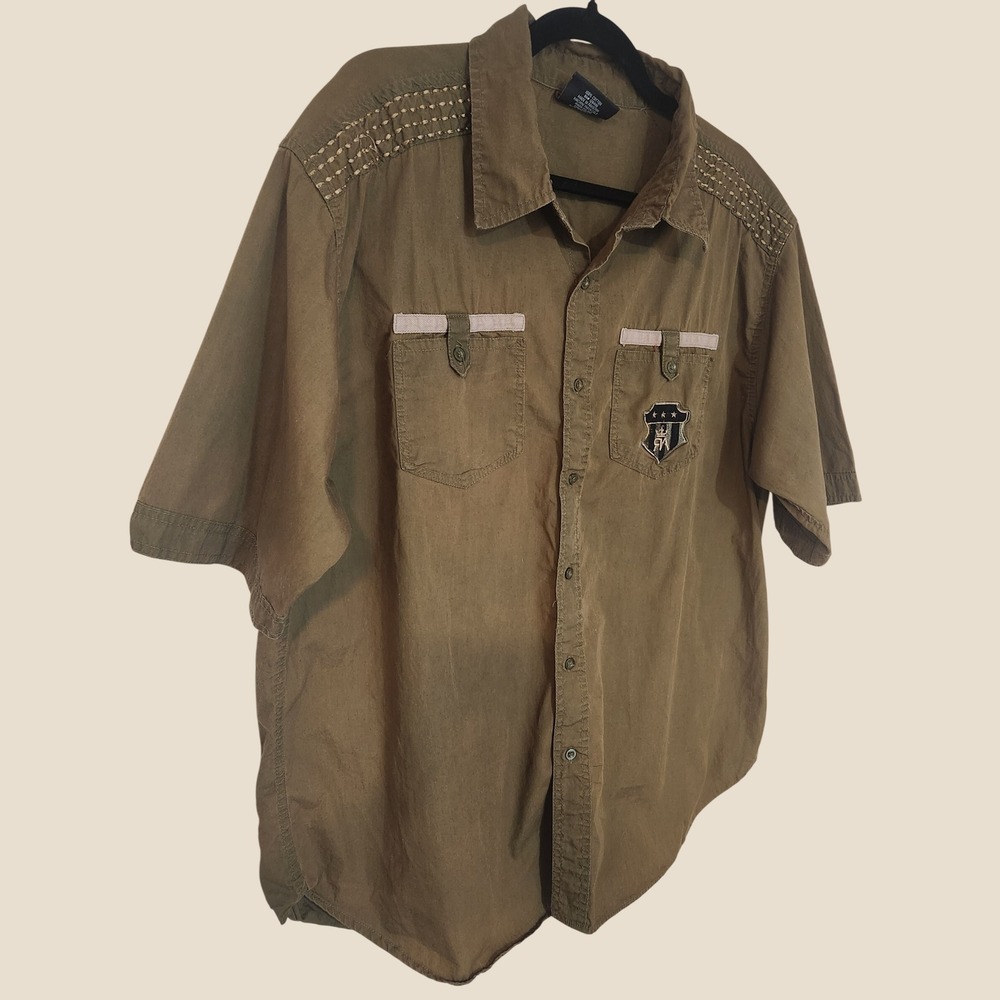VTG Y2K Red Ape Urban Streetwear Khaki Shirt 2XL Big & Tall Utility Hip Hop 90's